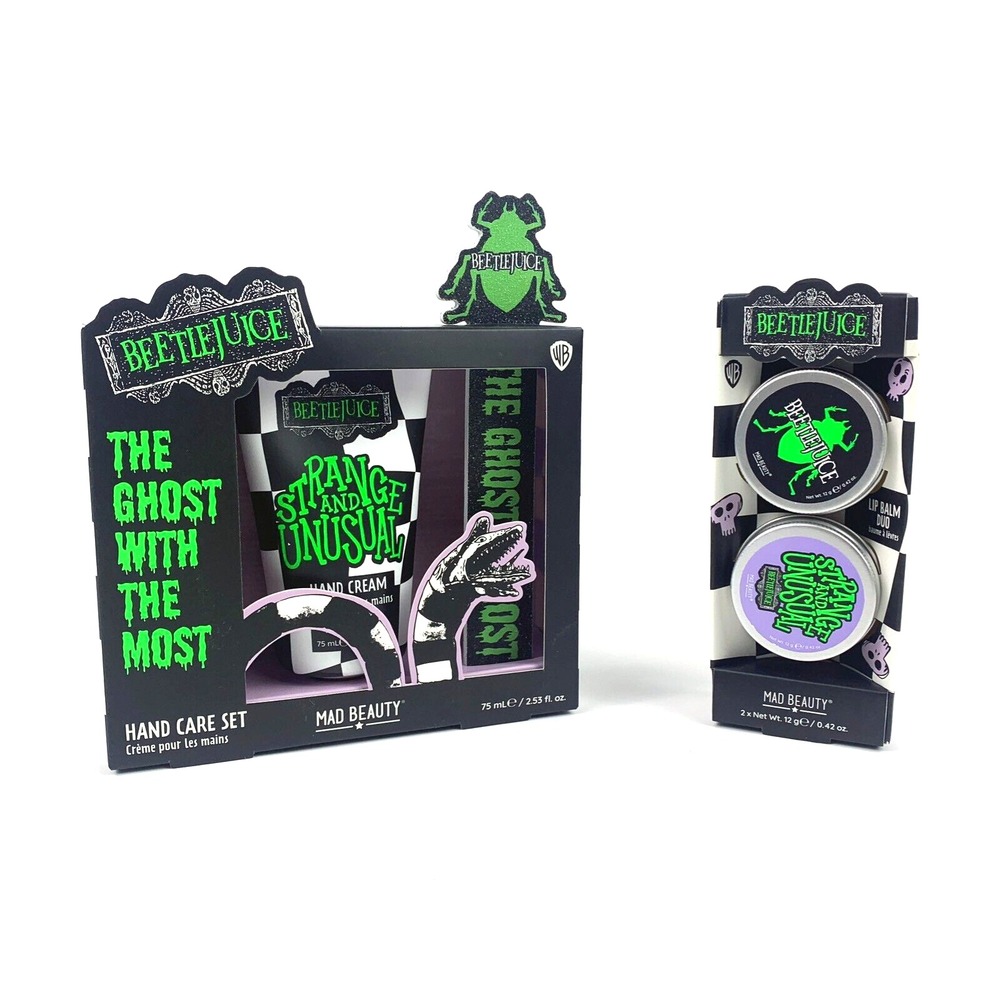 Beetlejuice Mad Beauty Hand Care Set Amber Ginseng Lotion Nail File Lip Balm Duo